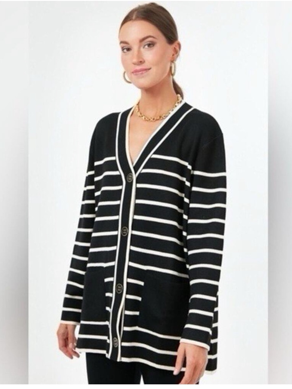 NWT Tuckernuck Lauren Cardigan in Black and White Stripe